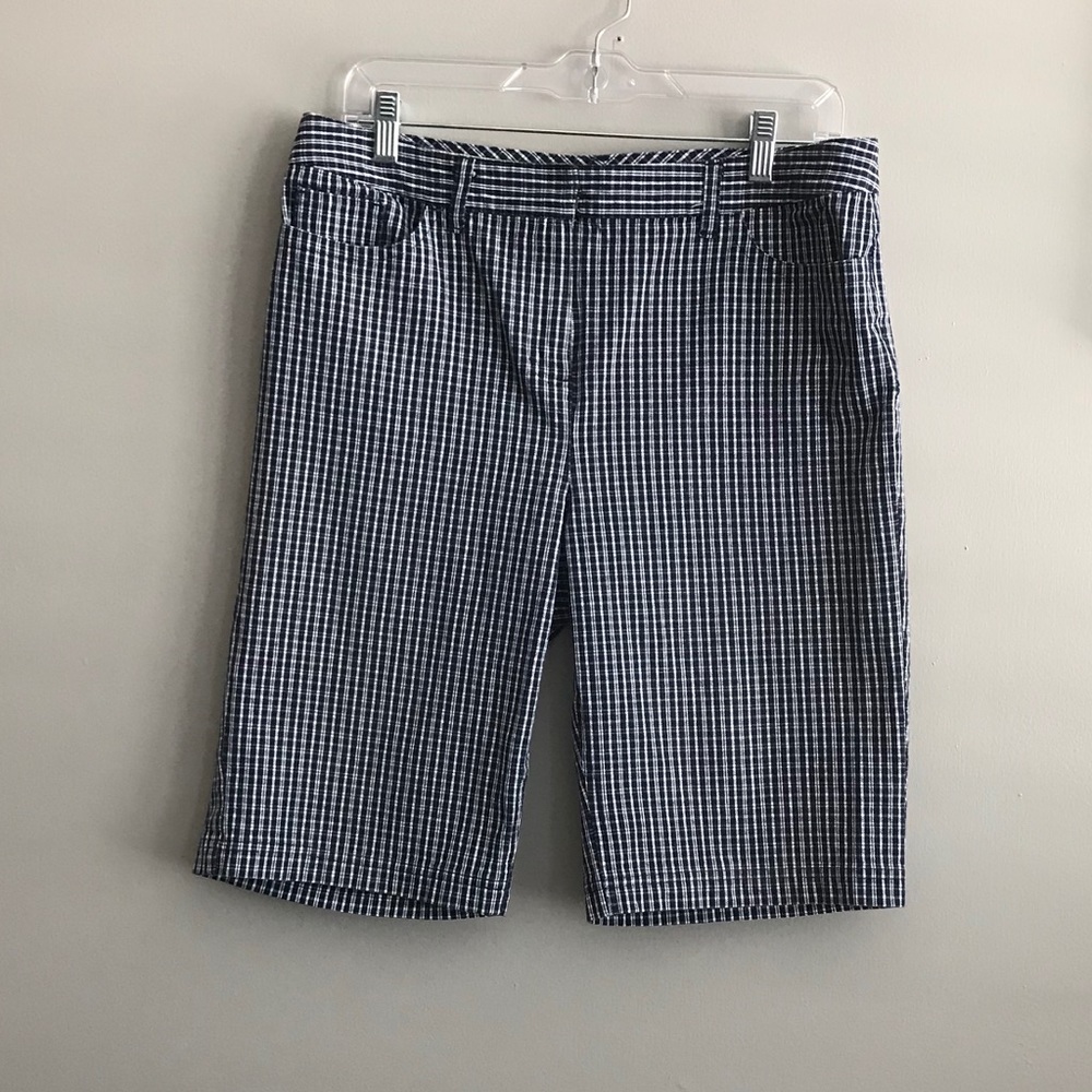 Liz Claiborne Navy/White checked Knee Length Short